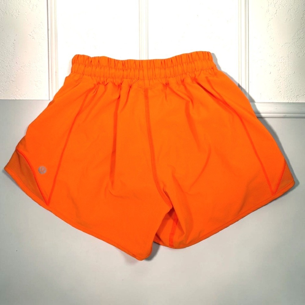 Lululemon Hotty Hot High-Rise Lined Shorts 4" Neon Orange Running Gym Womens 4 - Picture 2 of 9